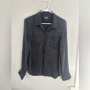 UNTUCKIT Womens Black Colored Silk Blend Long Sleeve Shirt Button Down Size 8